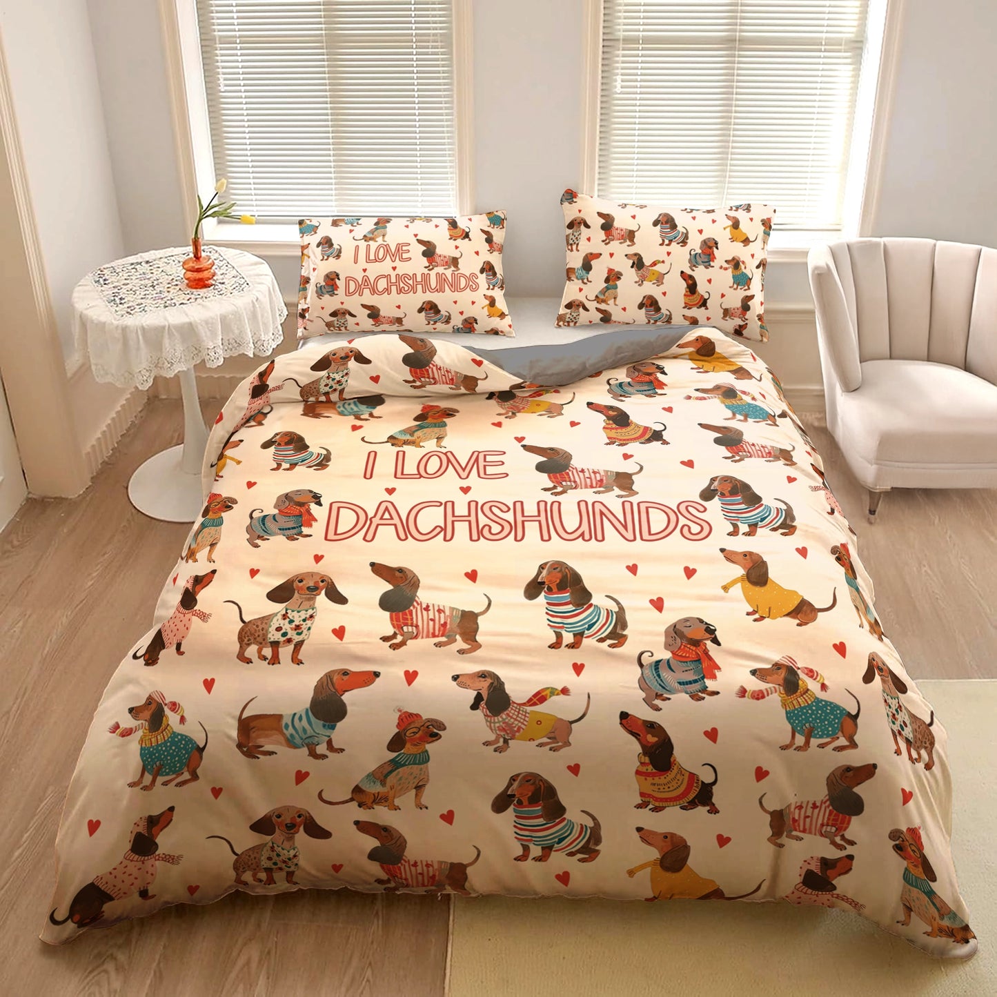 Shineful 3 Pieces Duvet Cover Set Dachshund  Lovely Delight