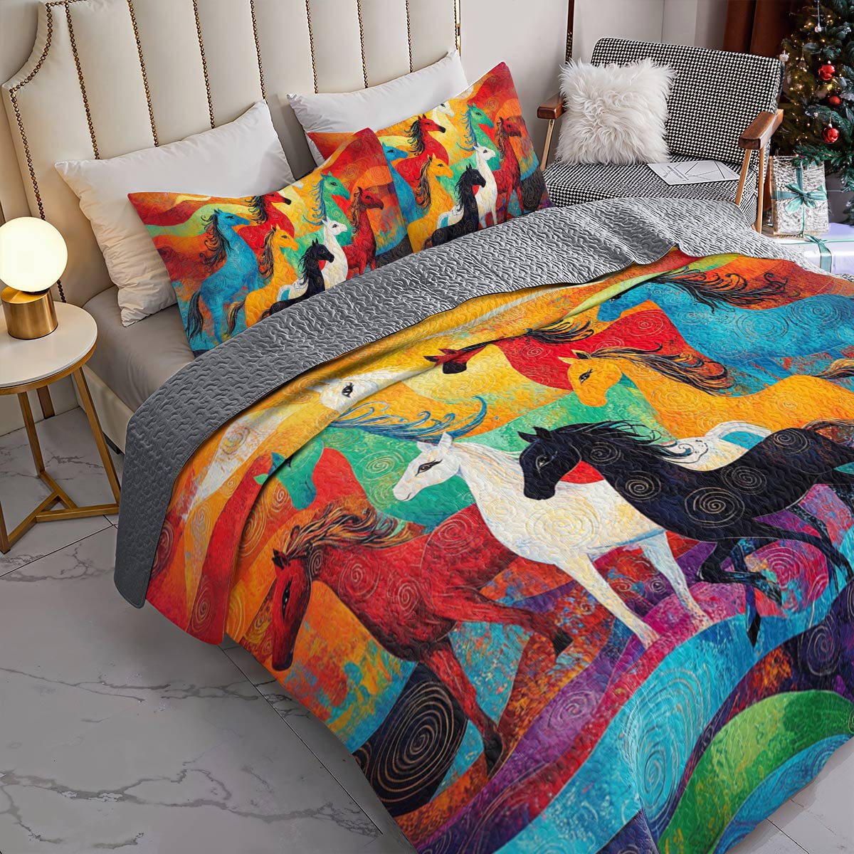 Shineful All Season Quilt 3-teiliges Set Bunte Pferderennen 