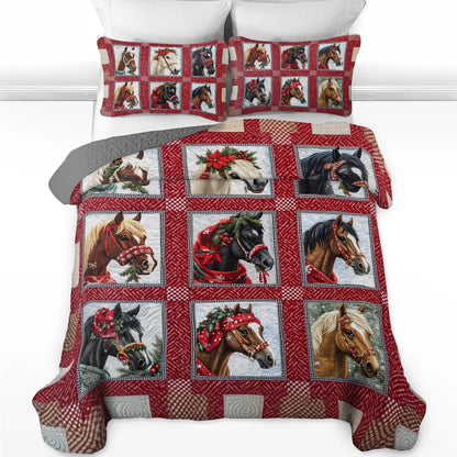 Shineful All Season Quilt 3-Piece Set Horse Holiday Hoofbeats