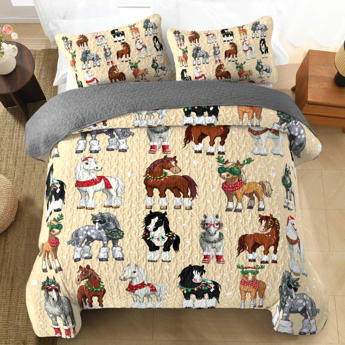 Shineful All Season Quilt 3-Piece Set - Horse Holiday Hoofin' Around