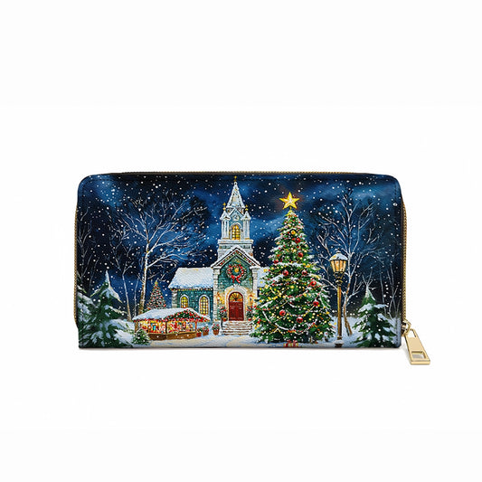 Shineful Leather Clutch Purse With Wristlet Strap Handle Christmas Church Serenity