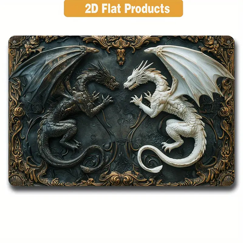 Shineful Metal Sign 2D Retro-Style Black-White Dragon