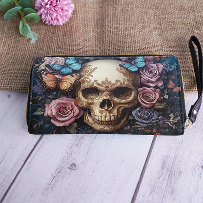 Shineful Leather Clutch Purse With Wristlet Strap Handle Skull Eternal Serenade