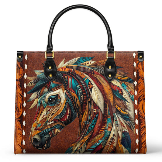 Glänzende Ledertasche Tribal Horse Majesty