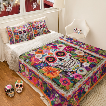 Shineful All Season Quilt 3-Piece Set Day of The Dead Bloom