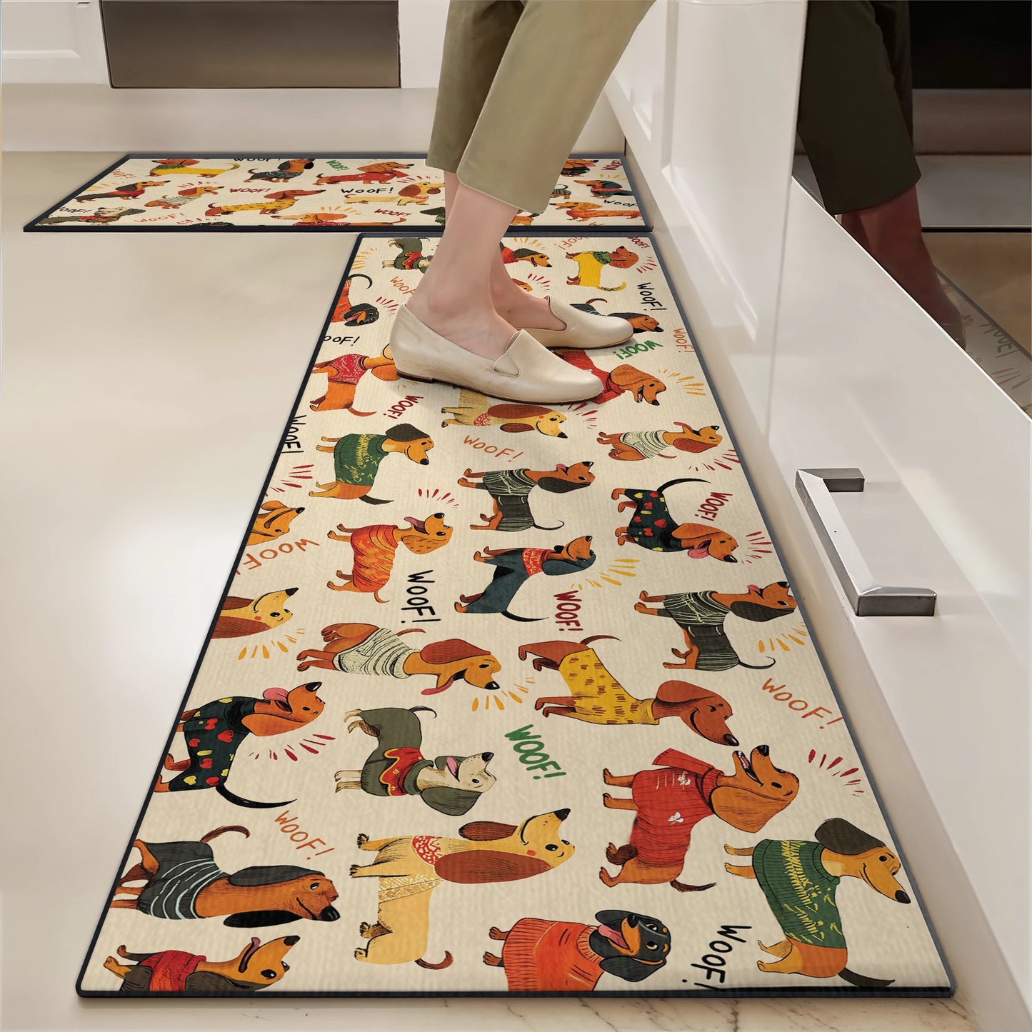 Shineful Ultra-Thin Non Skid Floor Mat, Kitchen Rugs Wagging Woof - Dachshund Delight