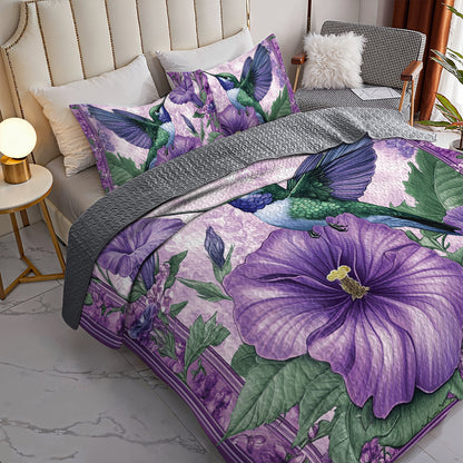 Shineful All Season Quilt 3-Piece Set Purple Hummingbird Harmony