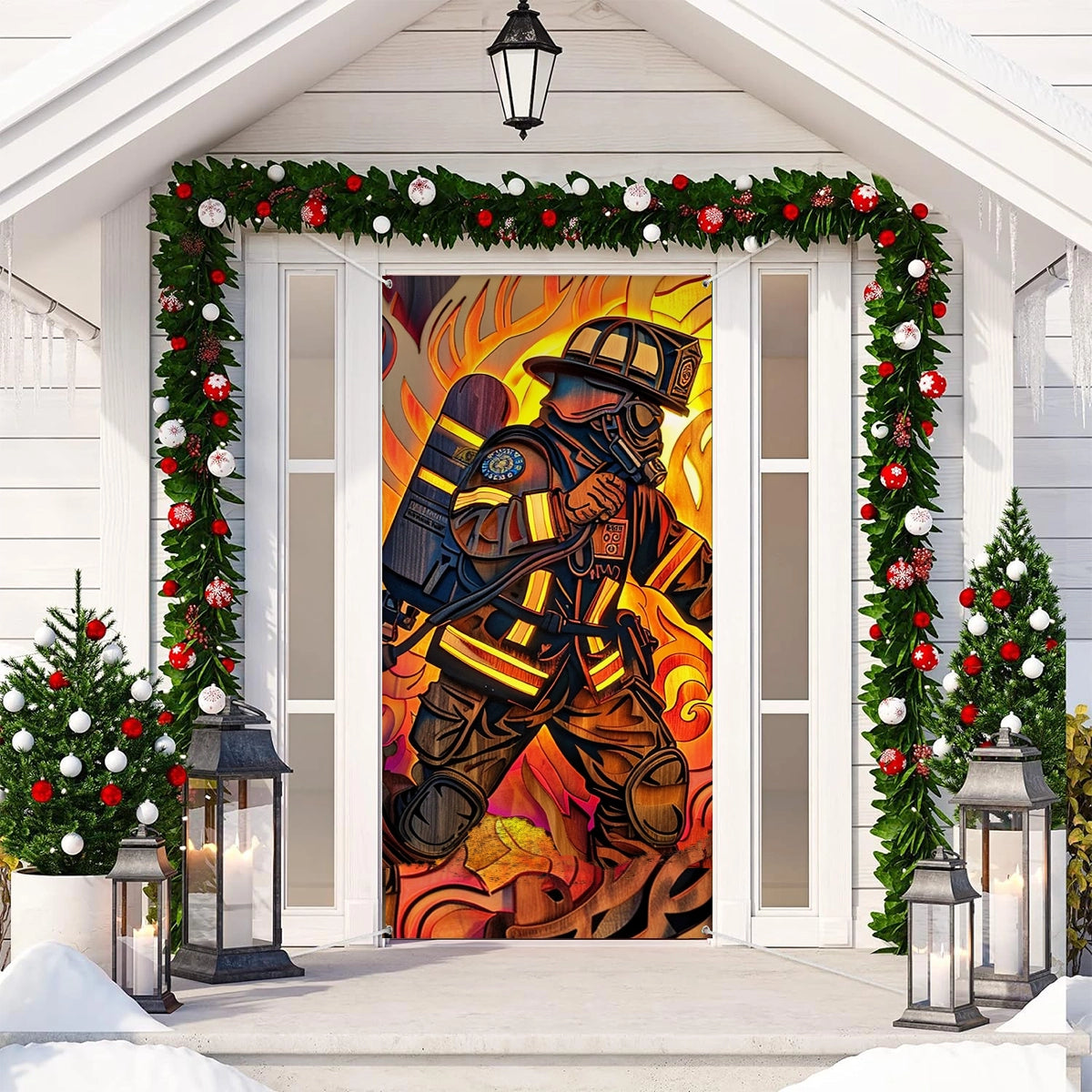 Shineful Door Cover -  Firefighter’s Heroic Entrance