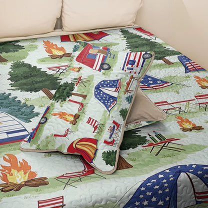 Shineful All Season Quilt 3-Piece Set - Red, White & Camping Nights