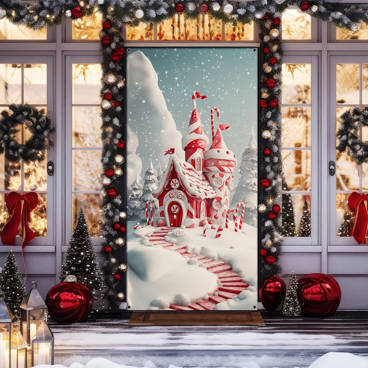 Shineful Door Cover Candy Cane Castle