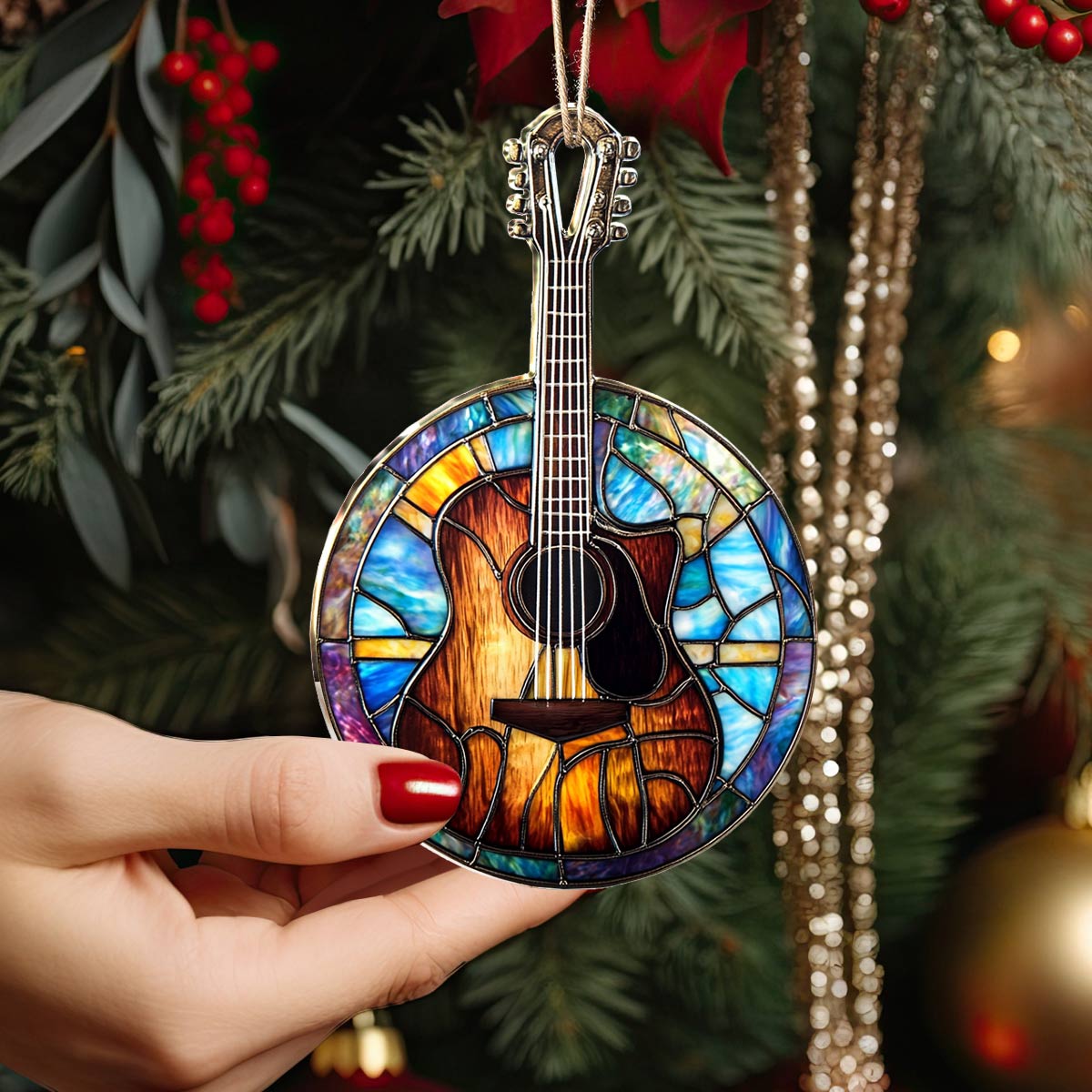 Shineful 2D Acrylic Ornament Stained Glass Guitar