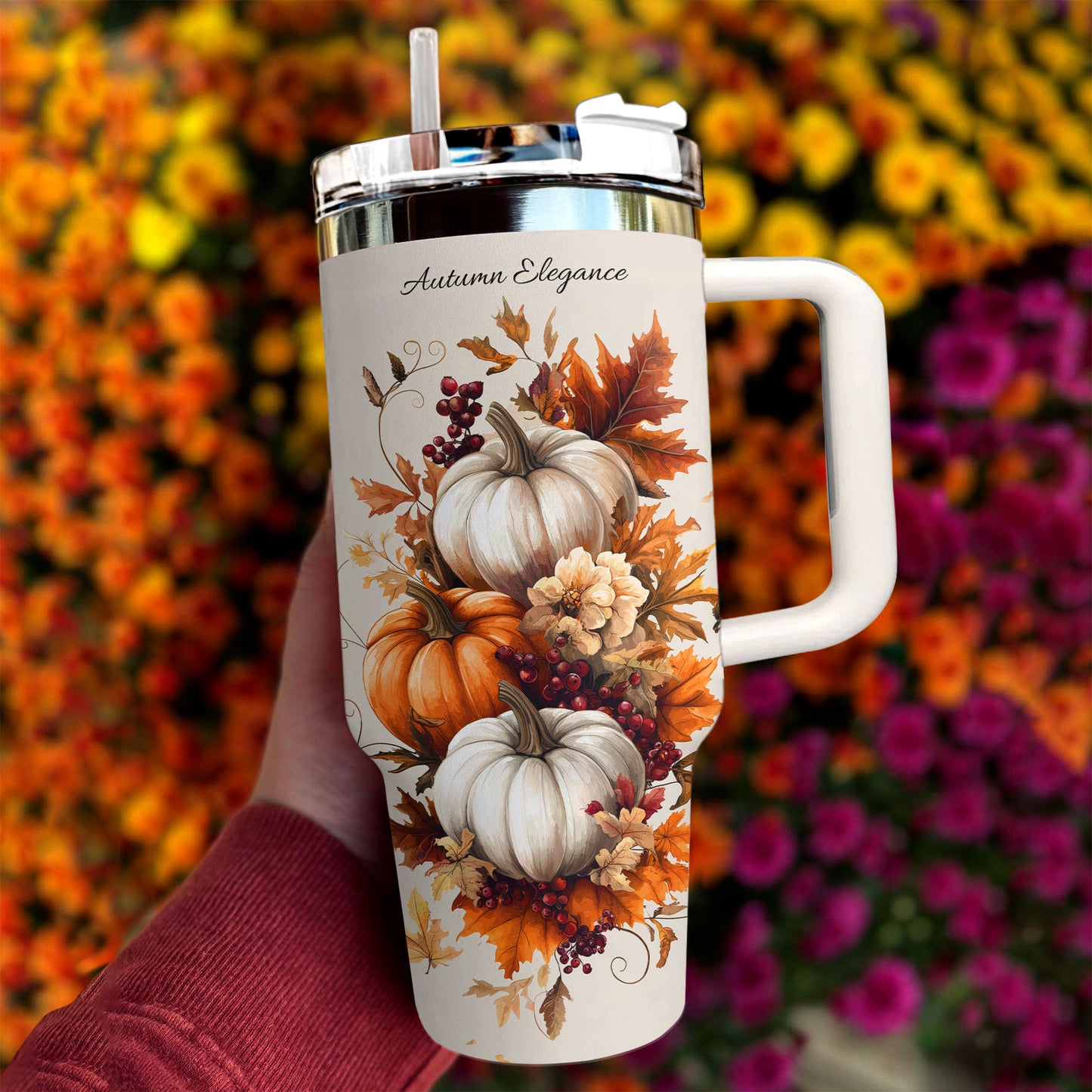 Shineful Tumbler Autumn Elegant Pumpkins And Florals