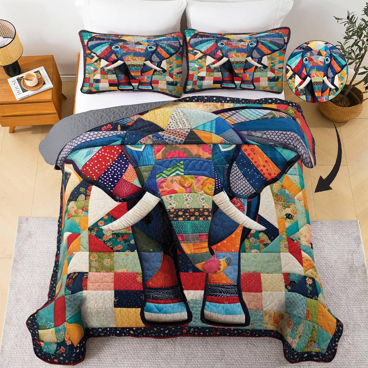 Shineful All Season Quilt 3-Piece Set Elephant Whisper