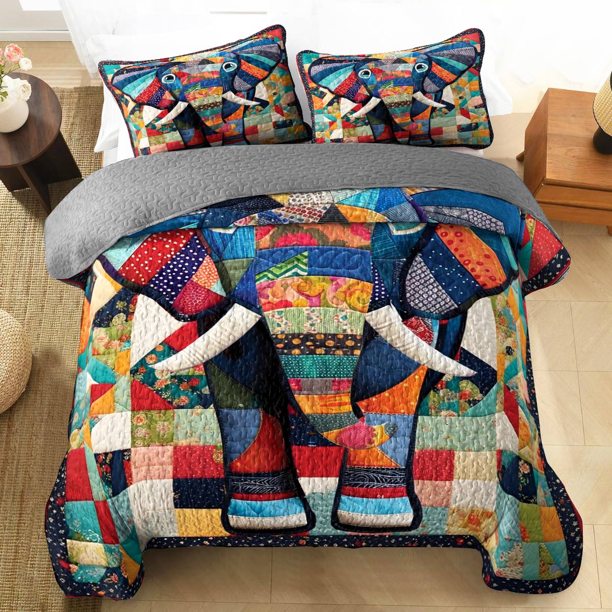 Shineful All Season Quilt 3-Piece Set Elephant Whisper