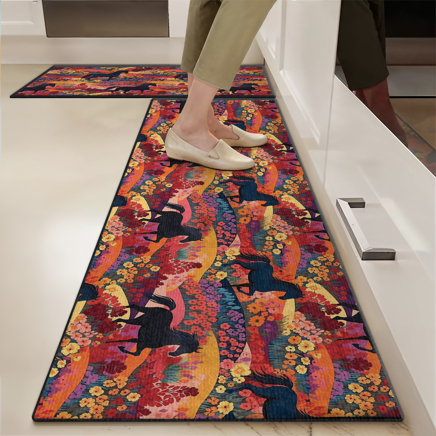 Shineful Ultra-Thin Non Skid Floor Mat, Kitchen Rugs Equestrian Dreams