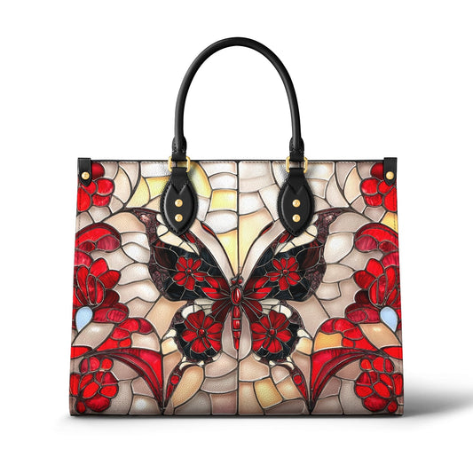 Sac en cuir brillant motif papillon mosaïque