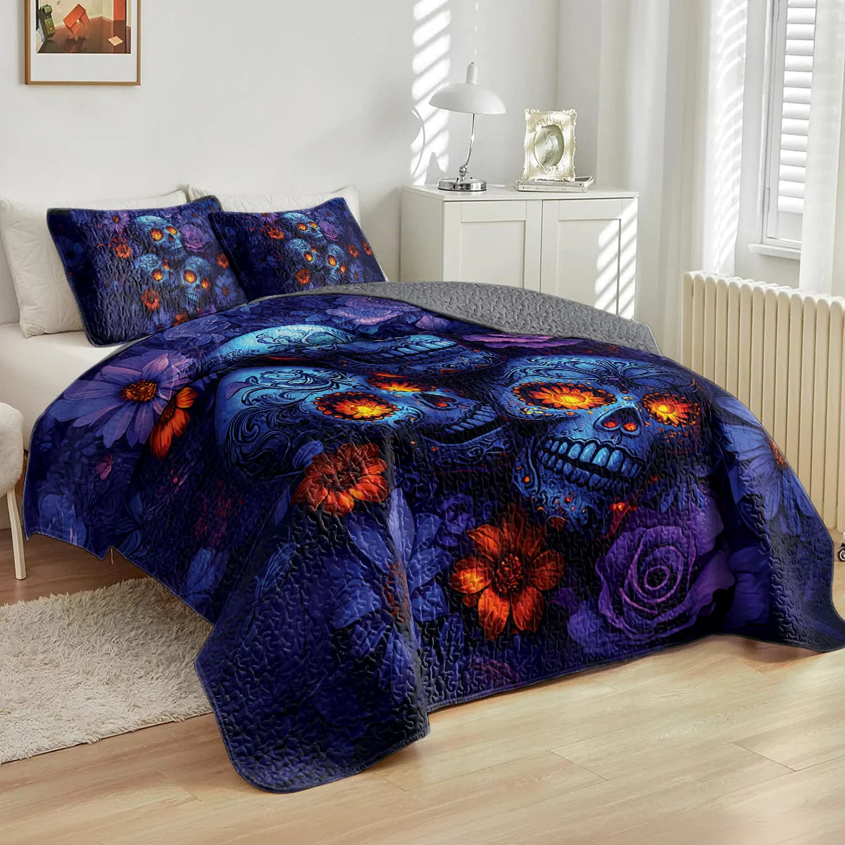 Shineful All Season Quilt 3-Piece Set - Midnight Sugar Skull