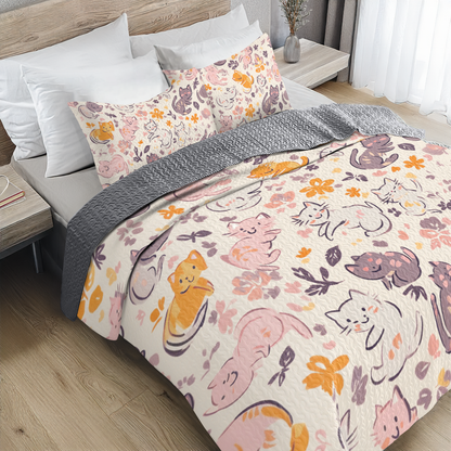 Shineful All Season Quilt 3-Piece Set - Cat Blossom Delight