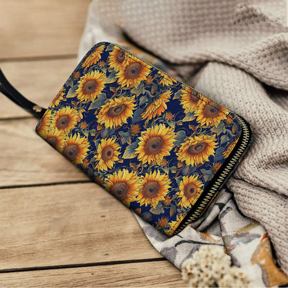 Shineful Leather Clutch Purse With Wristlet Strap Handle Sunflower Gorgeous Flower