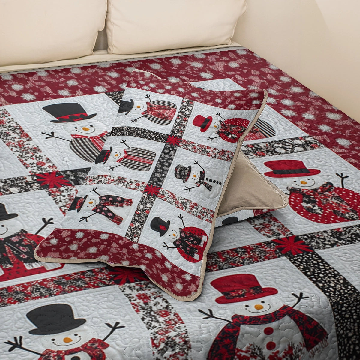 Shineful All Season Quilt 3-Piece Set Festive Snowman Patchwork