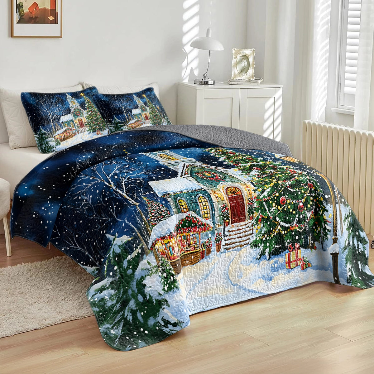 Shineful All Season Quilt 3-Piece Set - Christmas Church Serenity