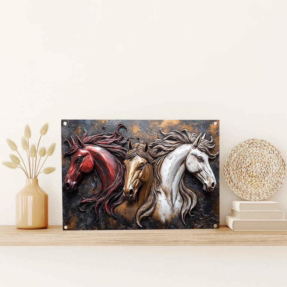 Shineful 2D Metal Sign Galloping Trio: Majestic Horses