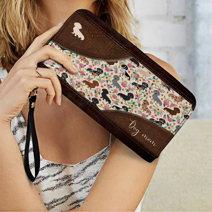 Shineful Leather Clutch Purse With Wristlet Strap Handle Floral Dachshunds