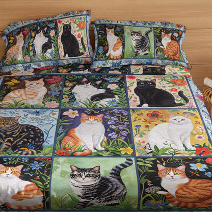 Shineful 4-Piece Bed Sheet Set Floral Felines