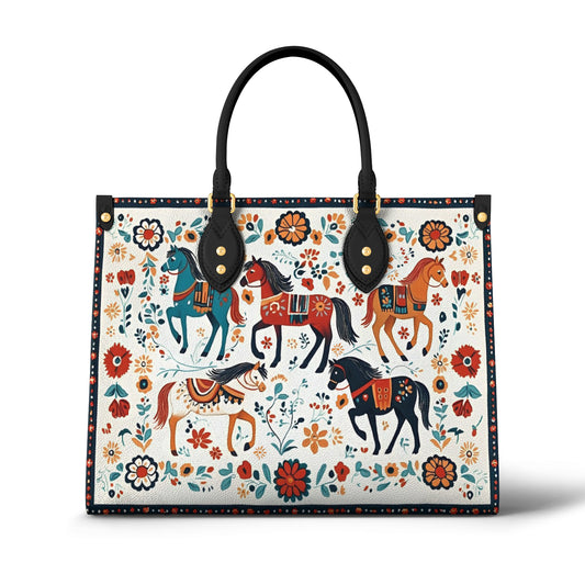 Sac en cuir brillant à motifs de chevaux floraux