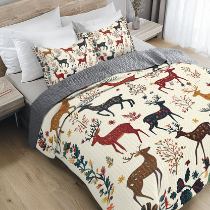 Shineful All Season Quilt 3-Piece Set - Charming Rustic Reindeer