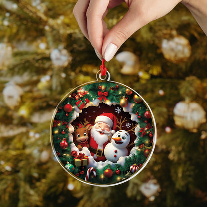 Glänzendes 2D-Ornament aus Acryl – Weihnachtsmann und Freunde 