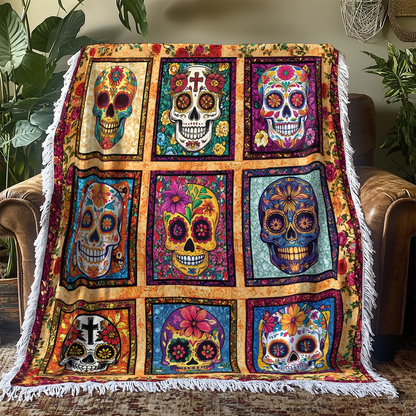 Shineful Woven Tapestry Throw Blanket Sugar Skull Fiesta