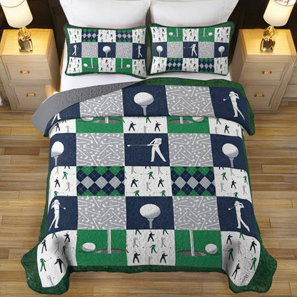 Shineful All Season Quilt 3-Piece Set Golf Patchwork