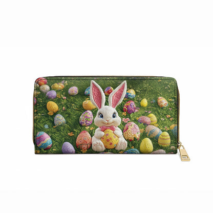 Glänzende Clutch aus Leder mit Trageriemen und Osterhase