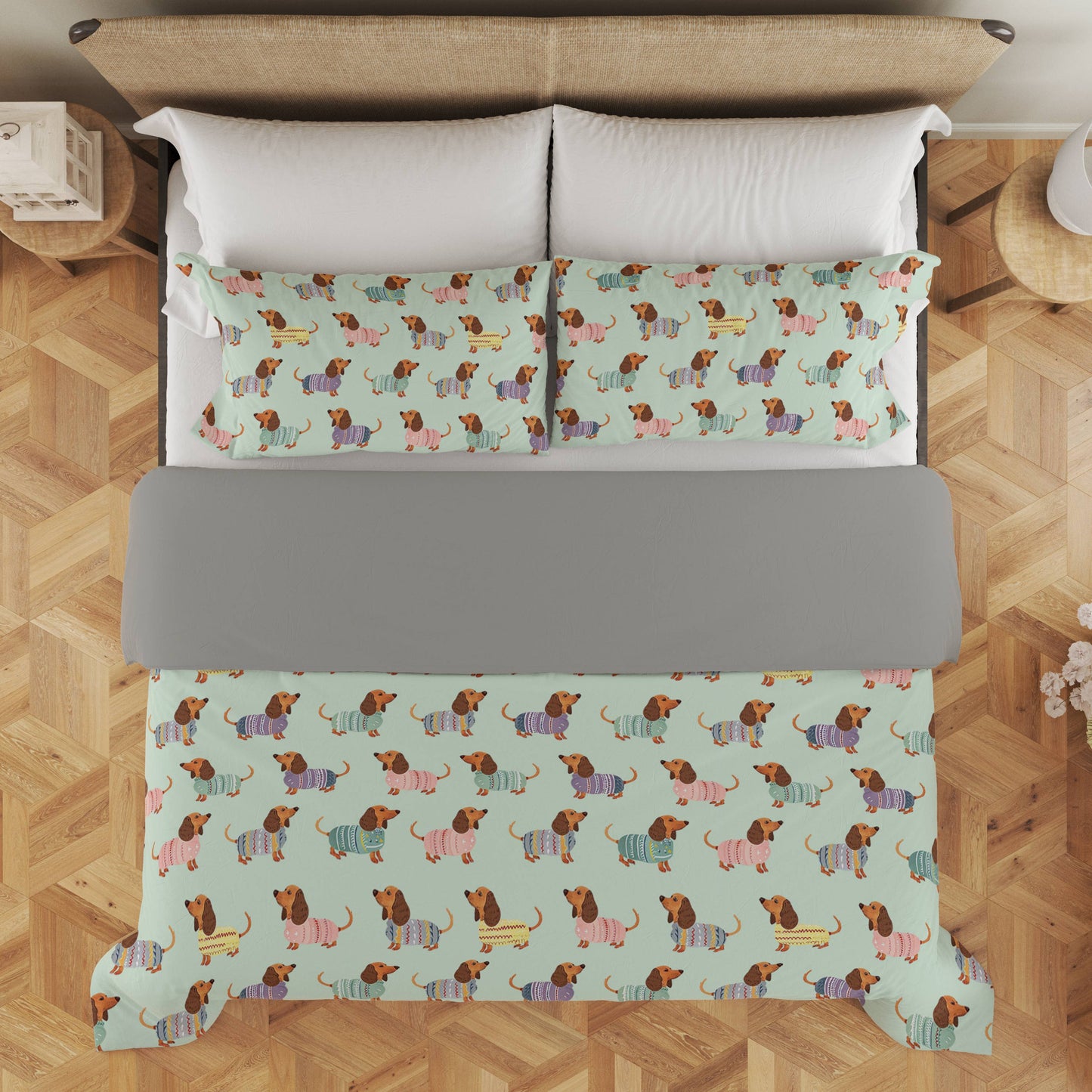 Shineful 3 Pieces Duvet Cover Set Colorful Dachshunds