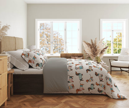 Shineful 3 Pieces Duvet Cover Set Playful Dachshunds