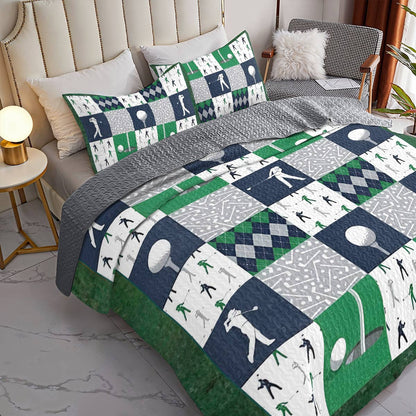 Shineful All Season Quilt 3-Piece Set Golf Patchwork