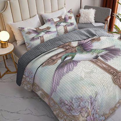 Shineful All Season Quilt 3-Piece Set Hummingbird Cross