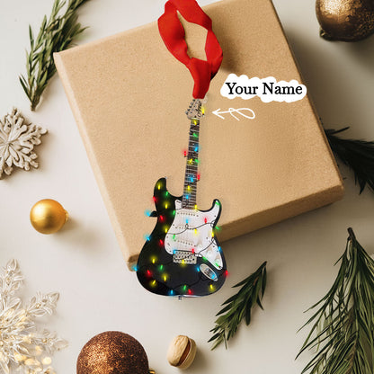 Ornement en acrylique 2D brillant - Guitare de Noël personnalisée avec lumières rockin'