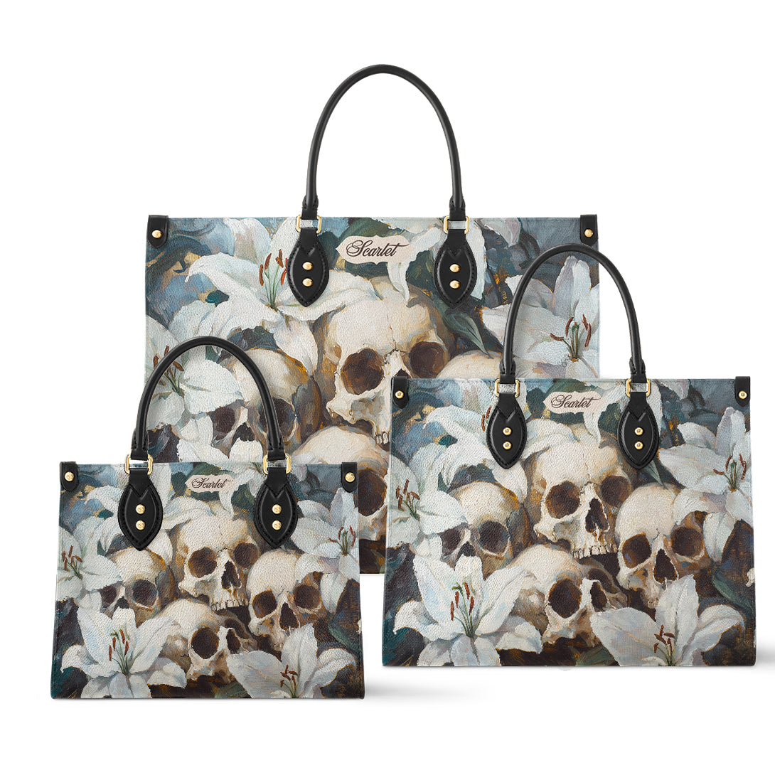 Shineful Leather Bag Mystic Skull & White Lilies