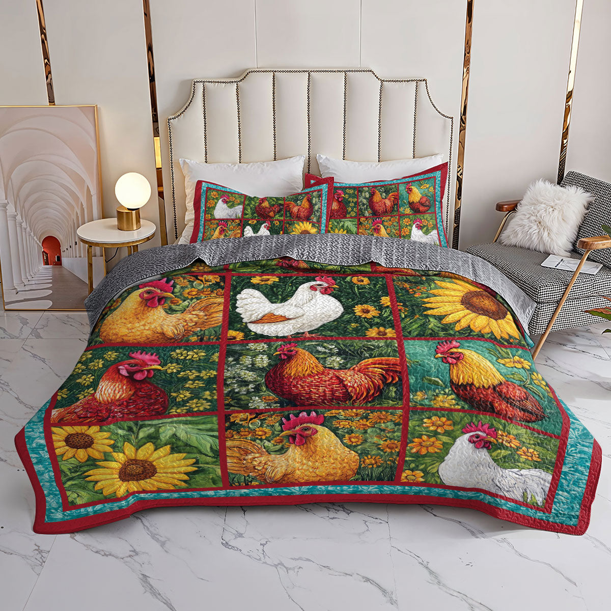 Shineful All Season Quilt 3-Piece Set Sunflower Chicken