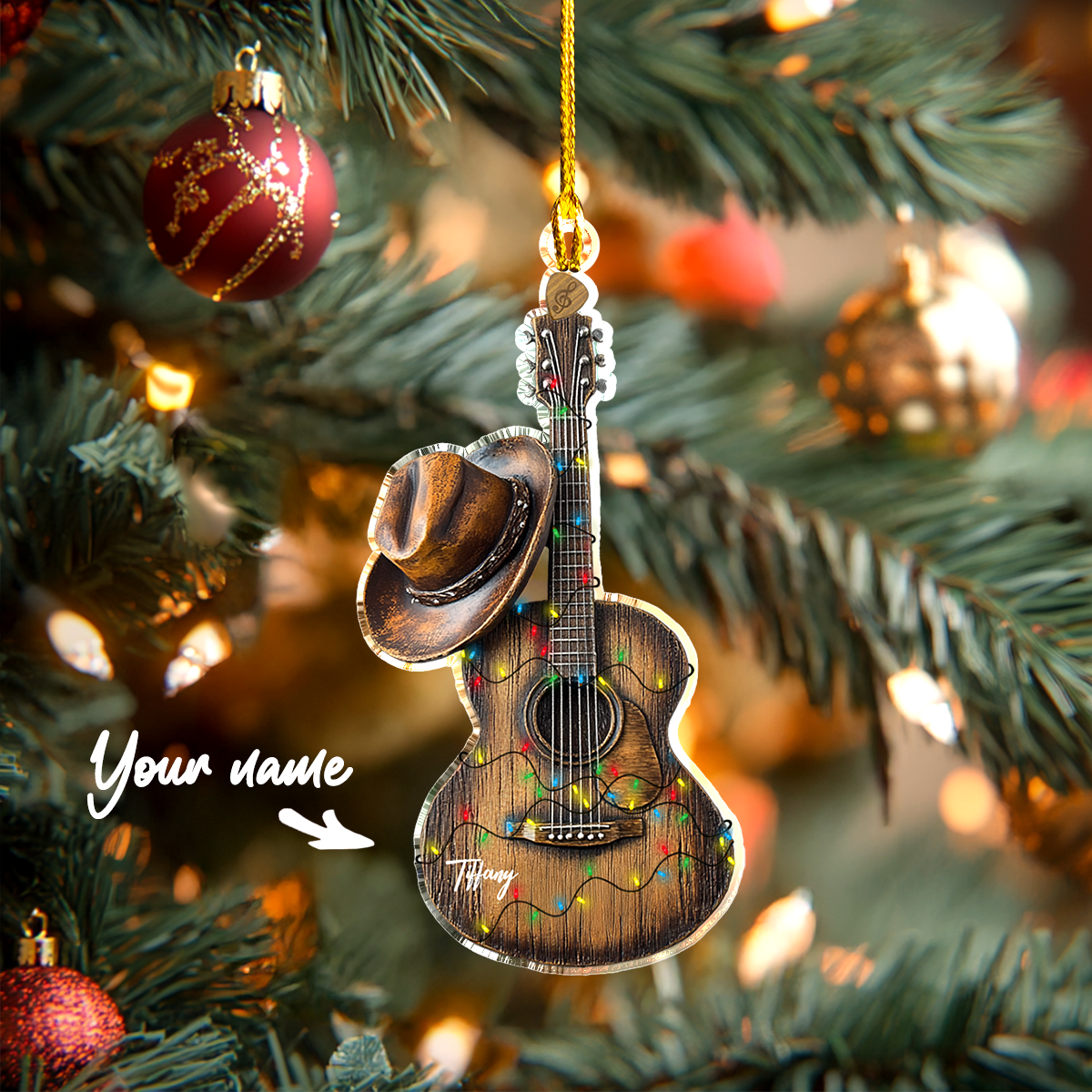 Shineful Personalized 2D Acrylic Ornament Christmas Country Music Guitar Lover