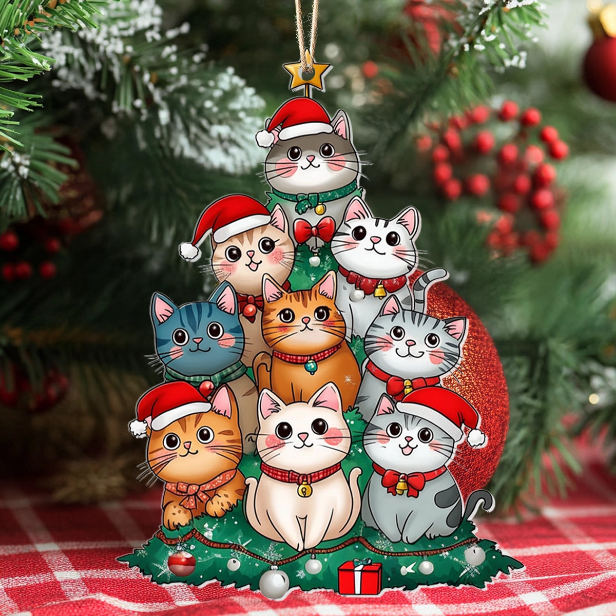 Shineful 2D Acrylic Ornament - Purr-fectly Stacked Christmas Cats