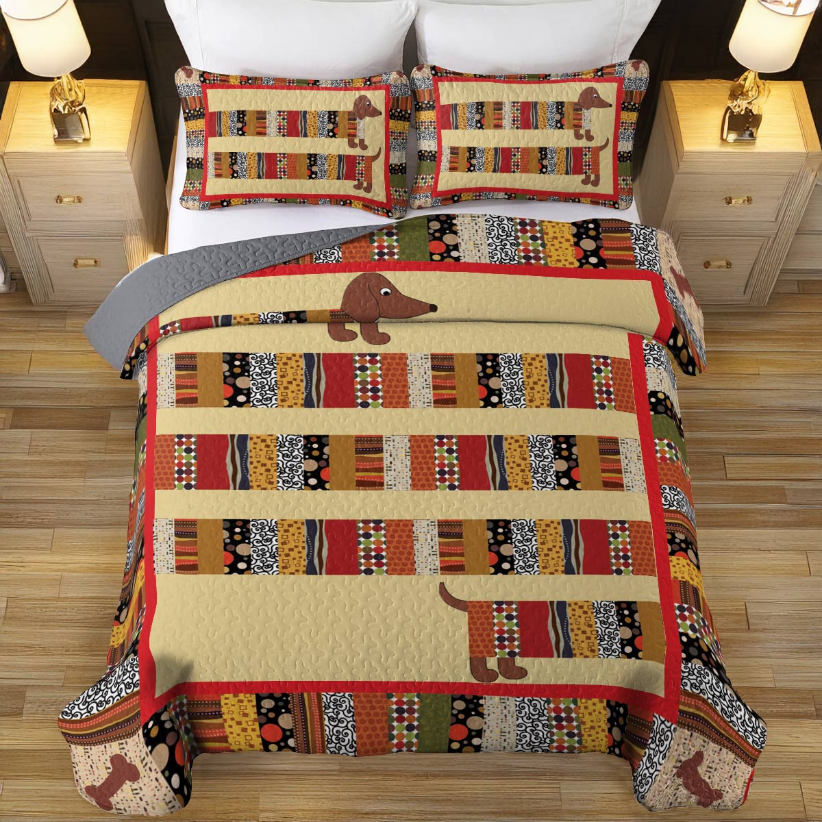 Shineful All Season Quilt 3-Piece Set Dachshund Fun