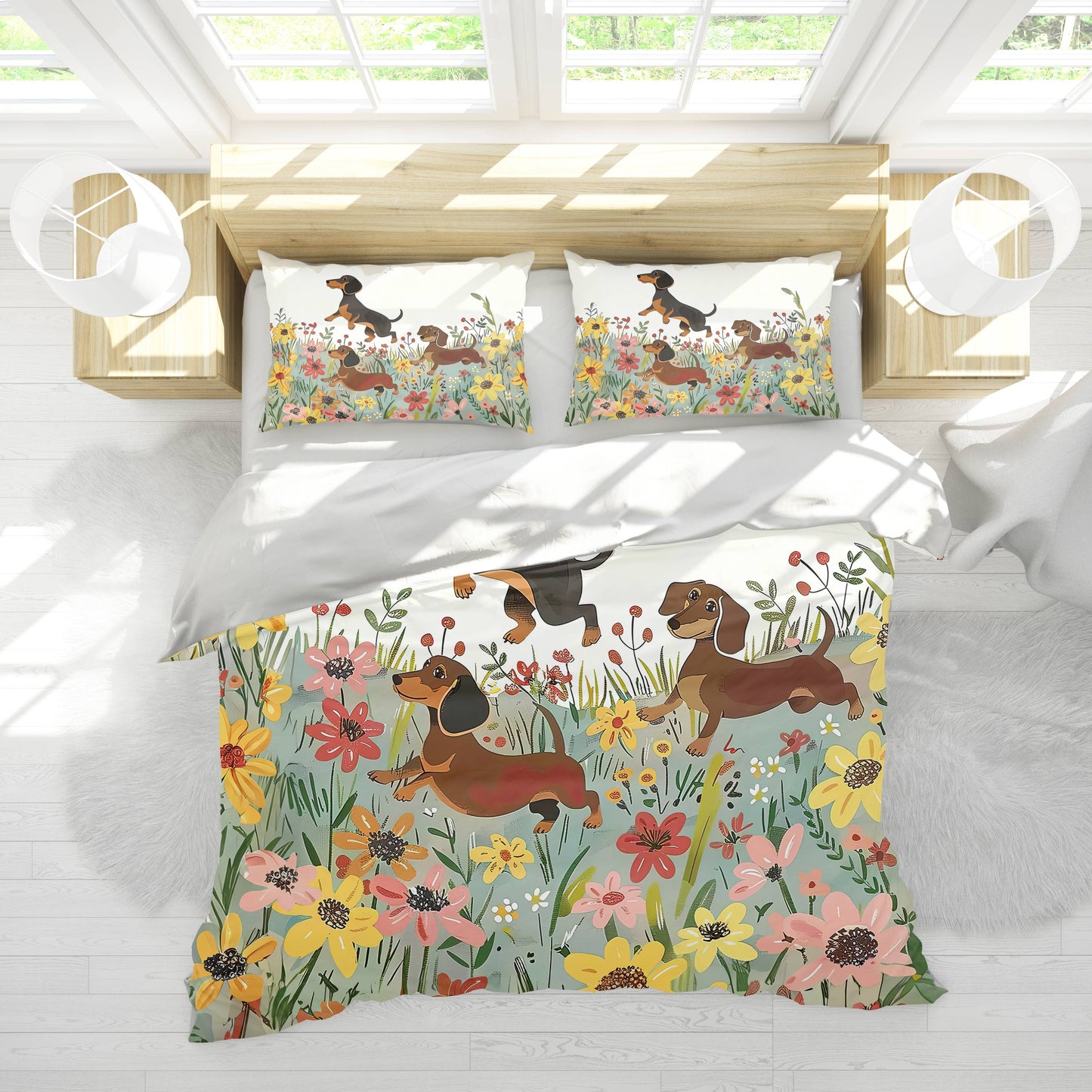 Shineful 3 Pieces Duvet Cover Set Dachshund Delight