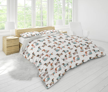 Shineful 3 Pieces Duvet Cover Set Playful Dachshunds