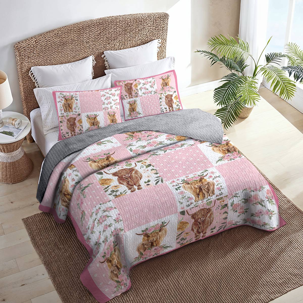 Shineful All Season Quilt 3-Piece Set Pink Cows