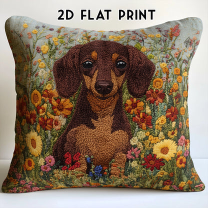 Shineful Pillow 2D Flat Print Dachshund Garden Bliss