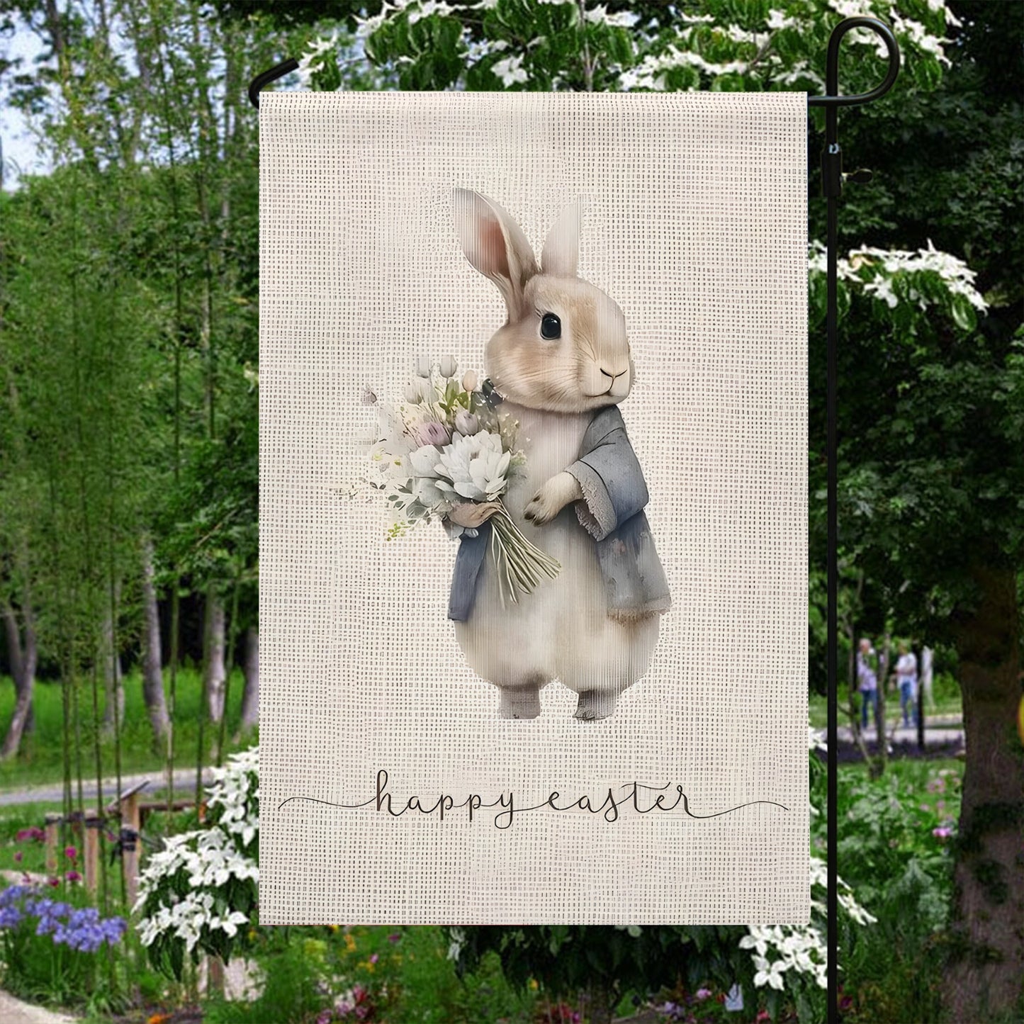 Shineful Garden Flag 12" x 18" Rustic Bunny Blooms