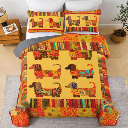 Shineful All Season Quilt 3-Piece Set - Dachshund With Colorful Pattern